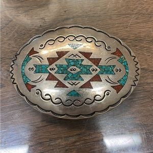 Sterling silver and turquoise belt buckle